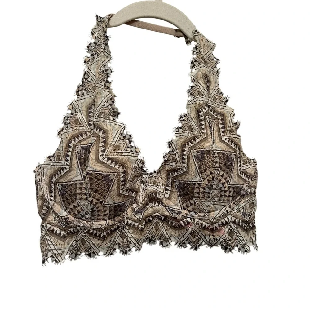 Victoria's Secret Pink lace bralette lightly lined Womens S Aztec halter bra EUC
